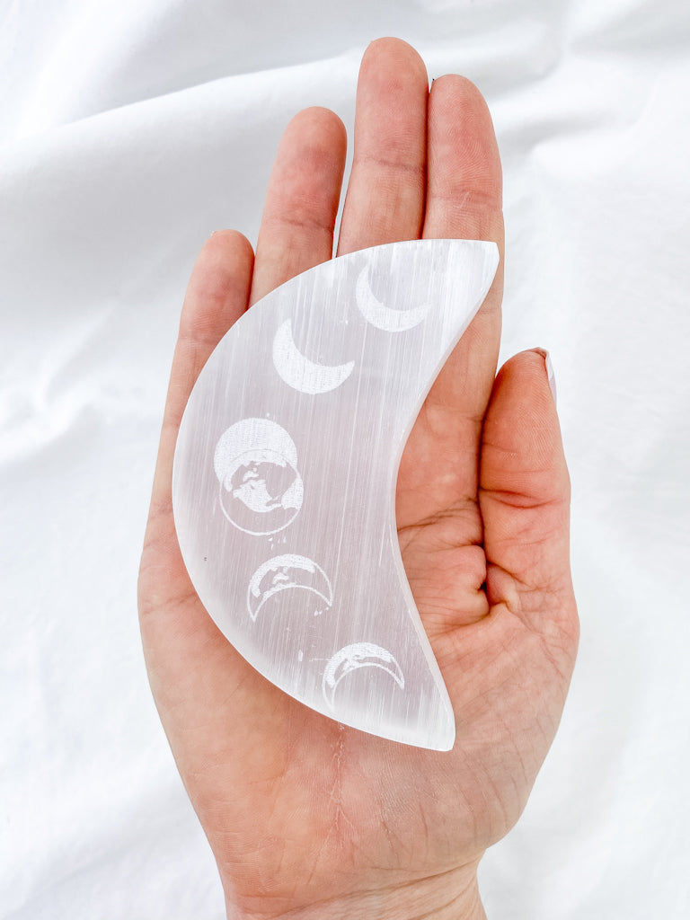 Selenite New Moon & Moon Phases Plate | Large