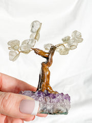Crystal Bonsai Tree Clear Quartz on Amethyst Base
