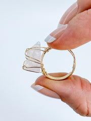 Rose Quartz Ring Gold Plated Wire Wrapped