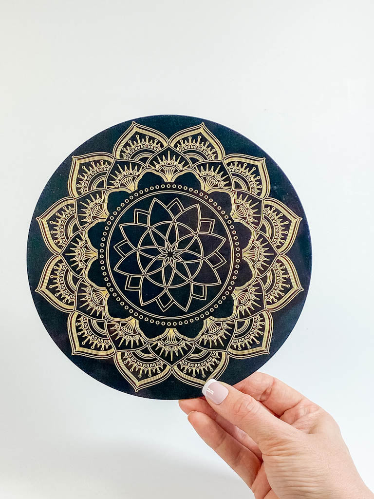 Flower Mandala Disc | Black Acrylic