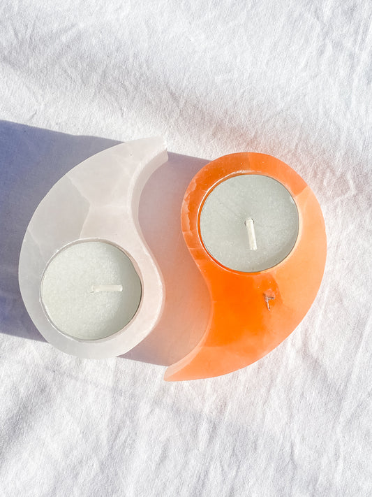 Selenite Yin & Yang Polished Candle Base
