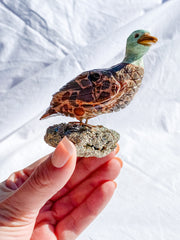 Peruvian Carved Crystal Duck on Pyrite Cluster 211g