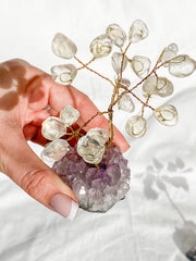 Wire Tree Clear Quartz on Amethyst Base