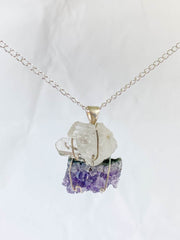 Clear Quartz and Amethyst Connection Necklace with Silver Chain
