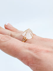Rose Quartz Ring Gold Plated Wire Wrapped