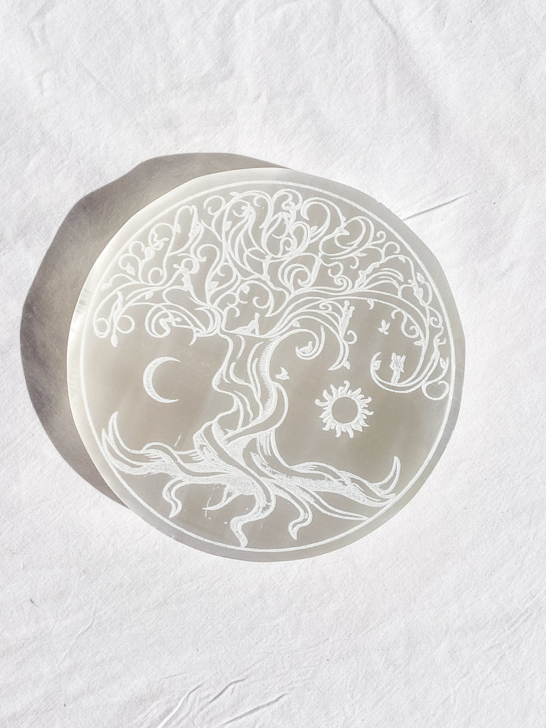 Selenite Enchanted Tree Plate | Full Moon