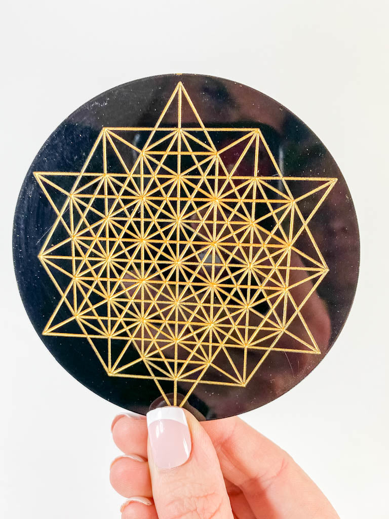 64 Tetrahedron Sacred Geometry Grid Disc | Black Acrylic