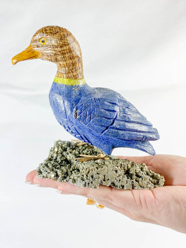 Peruvian Crystal Duck on Pyrite Cluster Carving 800g