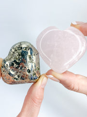 Manifest Love Heart Pack Duo: Rose Quartz + Pyrite | Medium