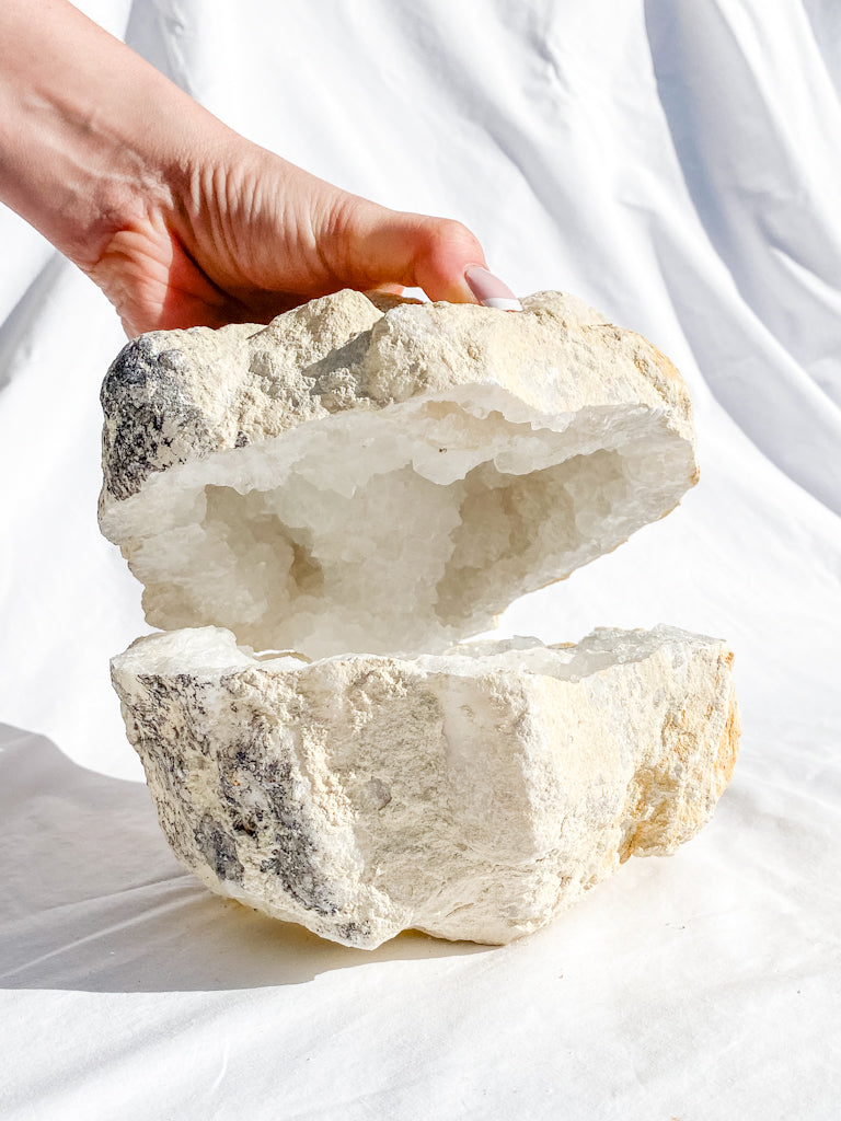 Clear Quartz and Calcite Geode Pair 4kg
