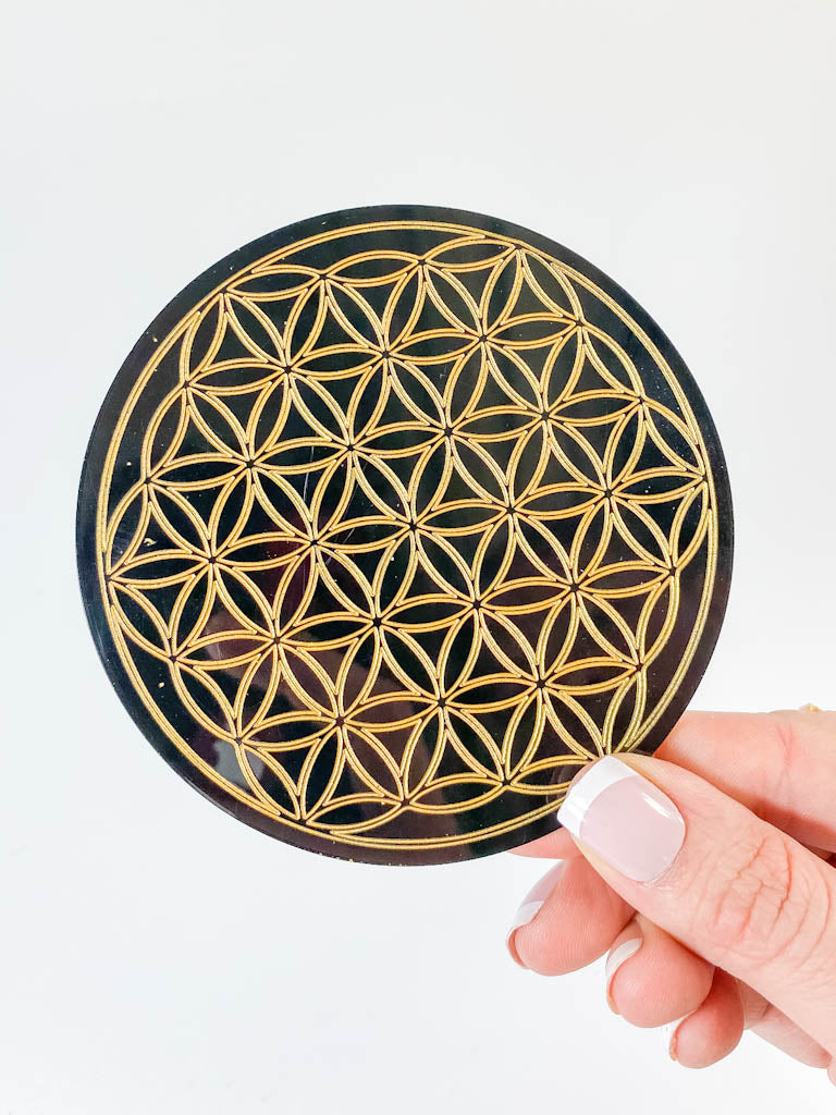Seed Of Life Sacred Geometry Grid Disc | Black Acrylic