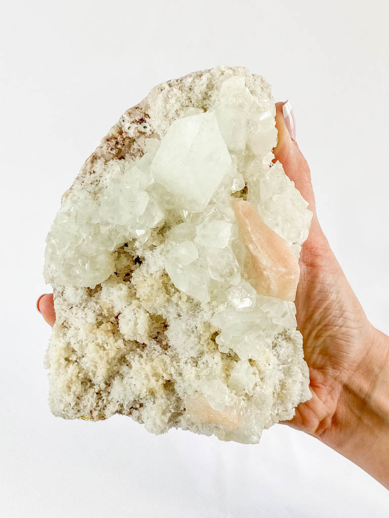 Apophyllite Stilbite with Inclusions CutBase Cluster 1.3kg