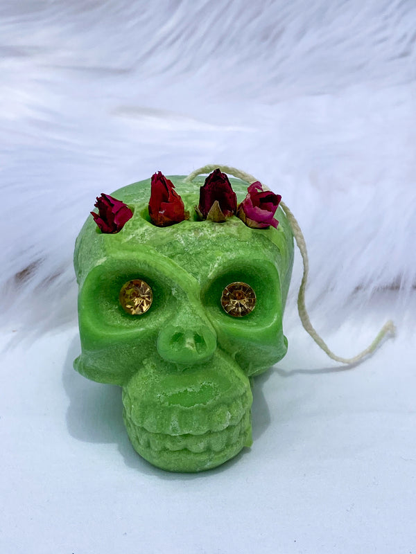 “Candles n Dreams” Coconut Vanilla and Lime Skull Candle Green
