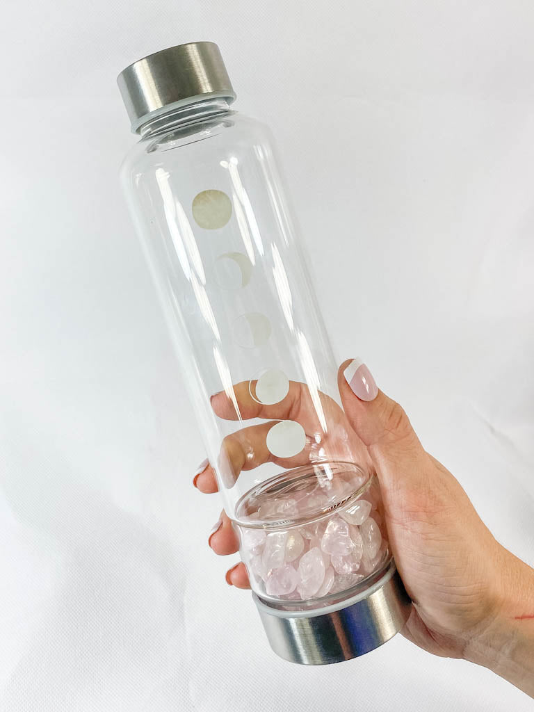 Gem Infused Lunar Phase Water Bottle | Rose Quartz