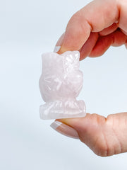 Rose Quartz Owl Carving | Small