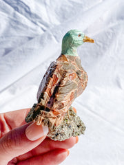 Peruvian Carved Crystal Duck on Pyrite Cluster 211g