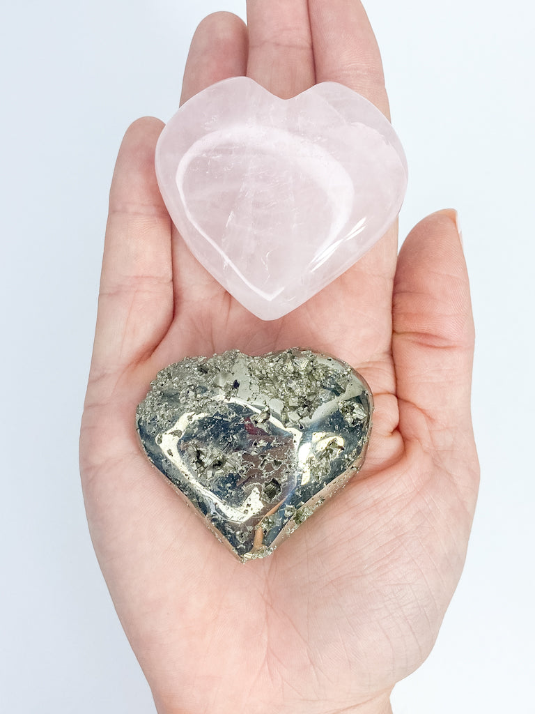 Manifest Love Heart Pack Duo: Rose Quartz + Pyrite | Medium