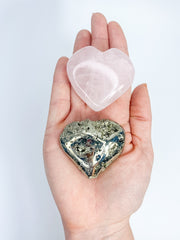 Manifest Love Heart Pack Duo: Rose Quartz + Pyrite | Medium