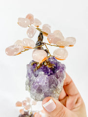 Crystal Bonsai Tree Rose Quartz on Amethyst Base