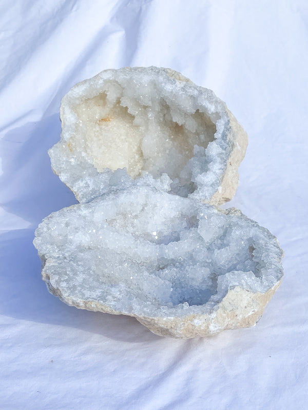 Clear Quartz and Calcite Geode Pair 3.4kg