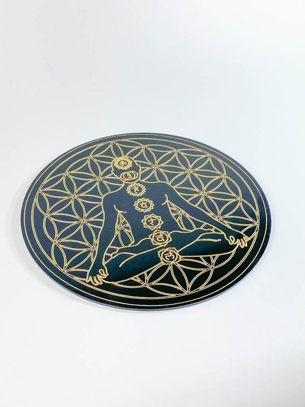 Chakra Healing with Seed of Life Mandala Disc | Black Acrylic