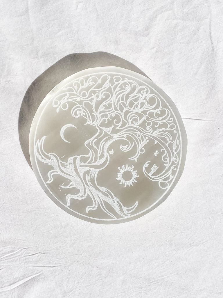 Selenite Enchanted Tree Plate | Full Moon