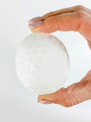 Selenite Palm Stone Seed of Life | Medium