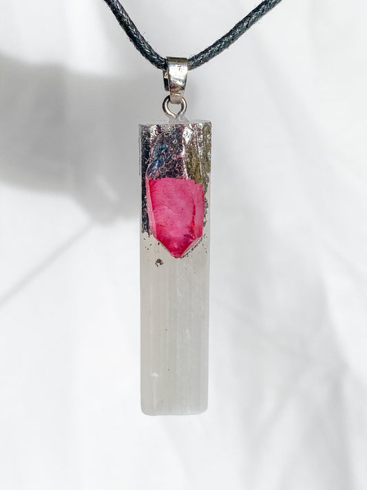 Selenite with Pink Aura Quartz Pendant