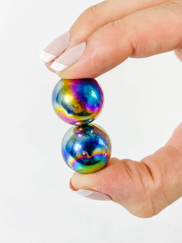 Magnetic Hematite Rainbow Sphere Pair | Mini