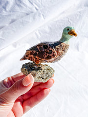 Peruvian Carved Crystal Duck on Pyrite Cluster 211g