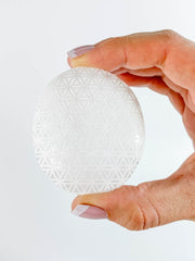 Selenite Palm Stone Seed of Life | Medium