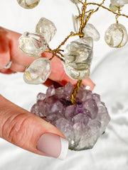 Wire Tree Clear Quartz on Amethyst Base