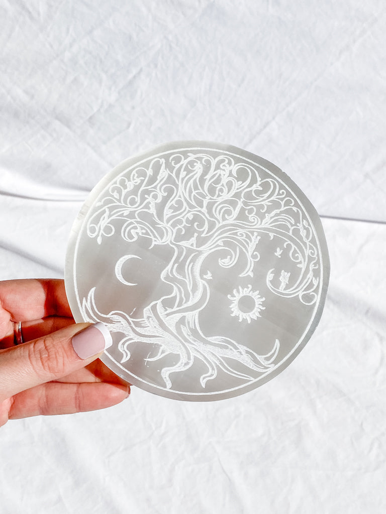 Selenite Enchanted Tree Plate | Full Moon