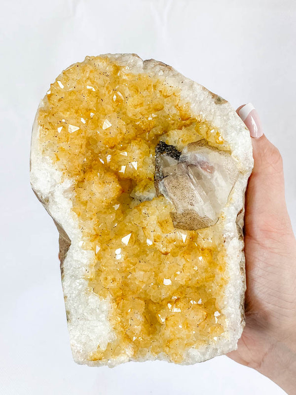 Citrine CutBase Cluster with Calcite and Druzy Inclusions 1.4kg