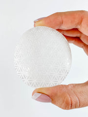 Selenite Palm Stone Seed of Life | Medium