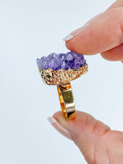 Amethyst Cluster Ring Gold Plated