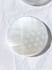 Selenite Flower of Life Plate | Full Moon