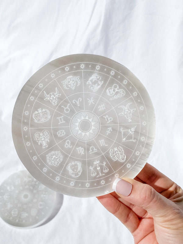 Selenite Astrology Plate Full Moon | Large