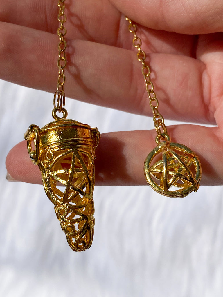 Pentagram Cage Gold Plated Pendulum