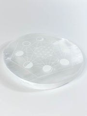 Selenite Seed of Life Grid Plate Full Moon | Large
