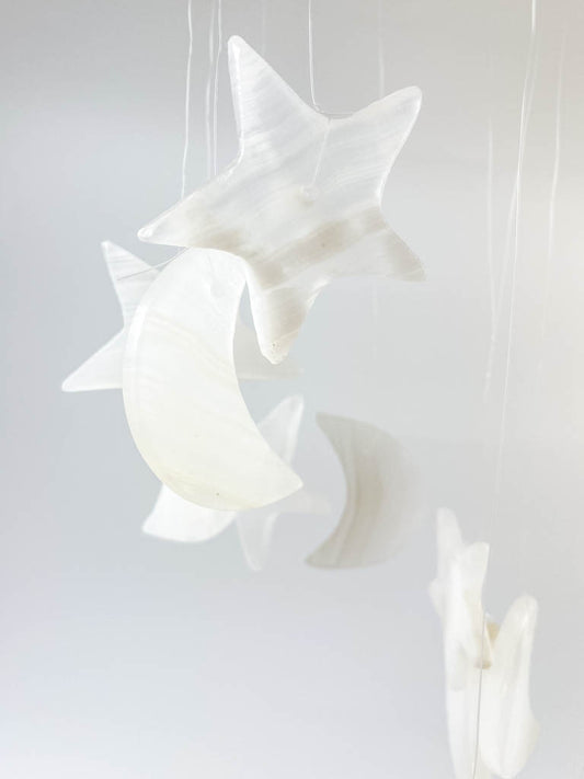 Moon & Stars Windchimes | White Onyx