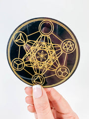 Metatrons Cube with Platonic Solids Sacred Geometry Grid Disc | Black Acrylic