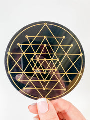 Sri Yantra Sacred Geometry Grid  Disc | Black Acrylic