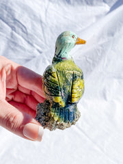 Peruvian Carved Crystal Duck on Pyrite Cluster 207g
