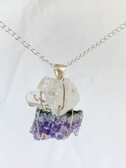 Clear Quartz and Amethyst Connection Necklace with Silver Chain