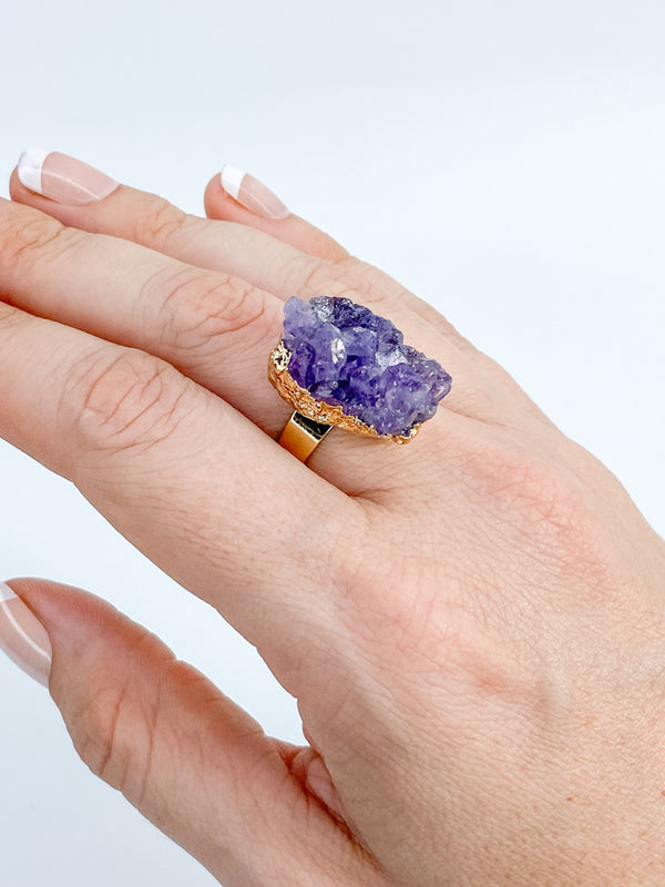 Amethyst Cluster Ring Gold Plated