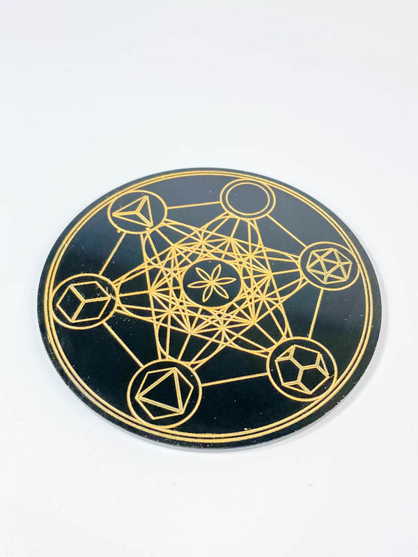 Metatrons Cube with Platonic Solids Sacred Geometry Grid Disc | Black Acrylic