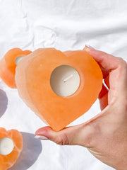 Orange Selenite Heart Natural Candle Base