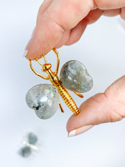 Labradorite Dragonfly Carving | Gold Plated