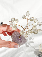 Wire Tree Clear Quartz on Amethyst Base